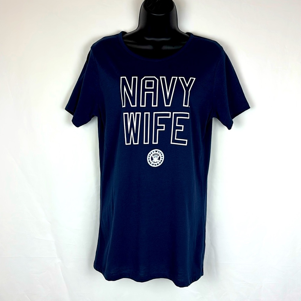 SOFFE Size Large WOMENS shirt Navy blue short sleeve Scoop neck EUC NAVY WIFE